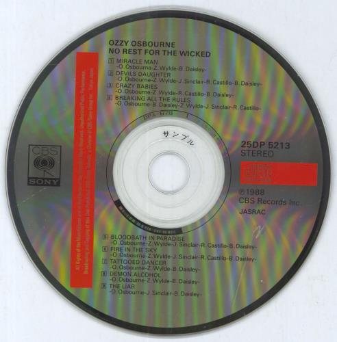 Ozzy Osbourne No Rest For The Wicked + Obi Japanese Promo CD